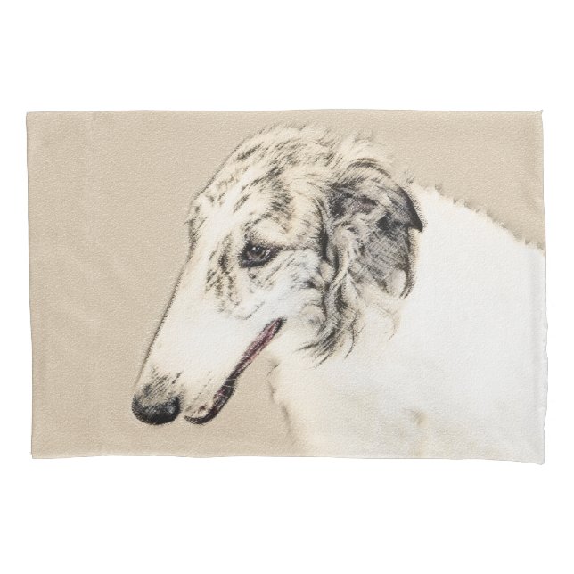 Borzoi (Silver Brindle) Painting Original Dog Art Pillowcase (Front)