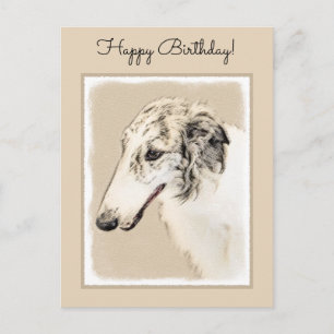 Borzoi (Silver Brindle) Painting Original Dog Art Postcard