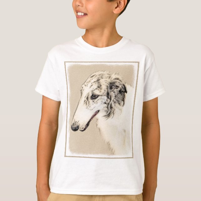 Borzoi (Silver Brindle) Painting Original Dog Art T-Shirt (Front)
