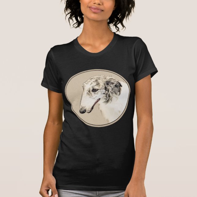 Borzoi (Silver Brindle) Painting Original Dog Art T-Shirt (Front)