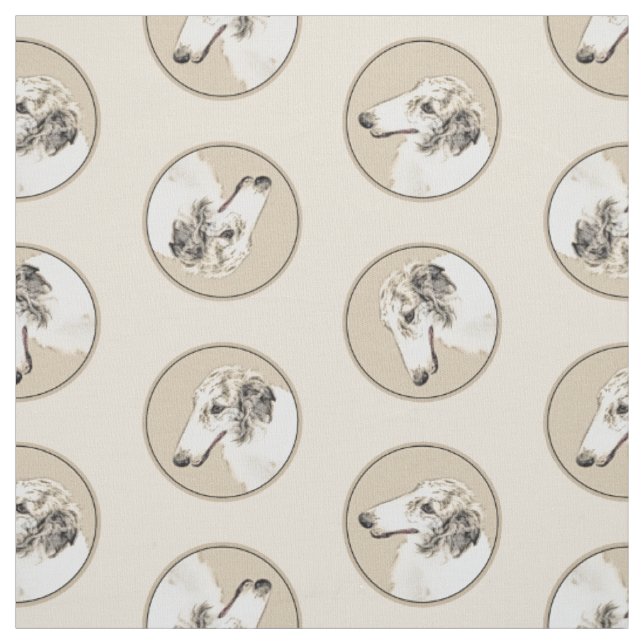 Borzoi Silver Brindle Painting Wolfhound Dog Art Fabric (Swatch)