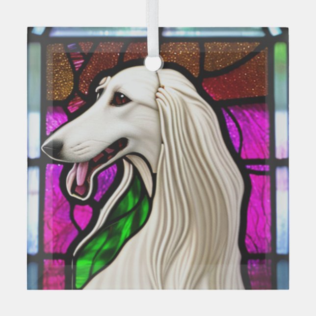 Borzoi "Stained Glass" Glass Tree Decoration (Front)