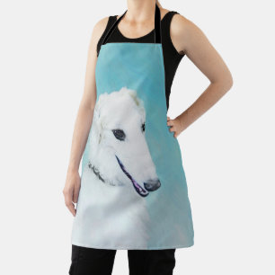 Borzoi (White) Painting - Cute Original Dog Art Apron