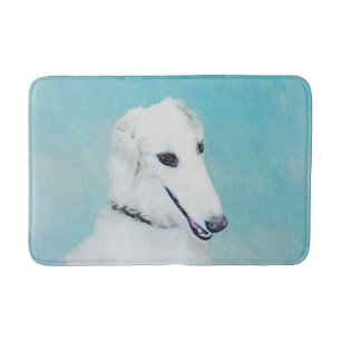 Borzoi (White) Painting - Cute Original Dog Art Bath Mat
