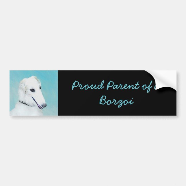 Borzoi (White) Painting - Cute Original Dog Art Bumper Sticker (Front)