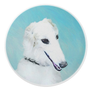 Borzoi (White) Painting - Cute Original Dog Art Ceramic Knob