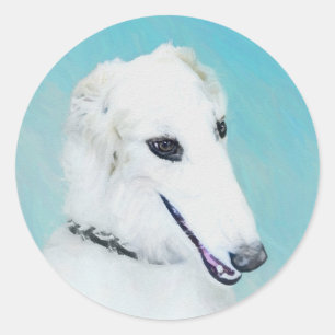 Borzoi (White) Painting - Cute Original Dog Art Classic Round Sticker