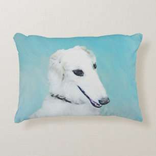 Borzoi (White) Painting - Cute Original Dog Art Decorative Cushion