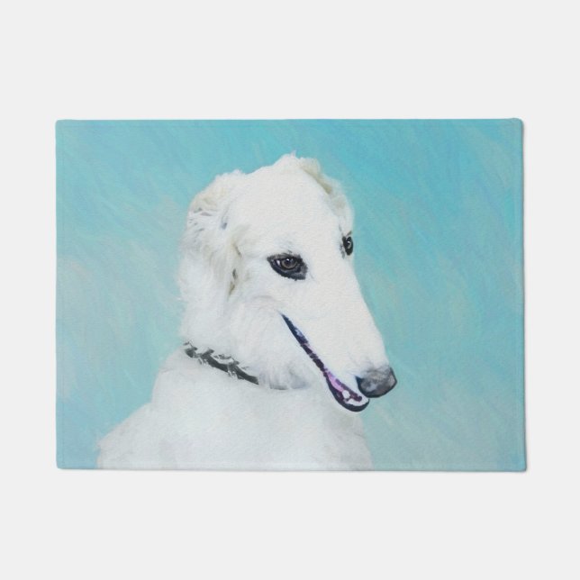 Borzoi (White) Painting - Cute Original Dog Art Doormat (Front)