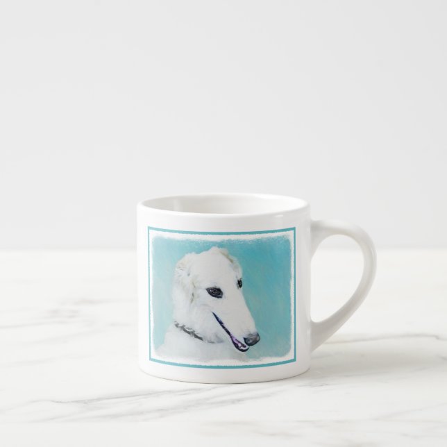 Borzoi (White) Painting - Cute Original Dog Art Espresso Cup (Right)