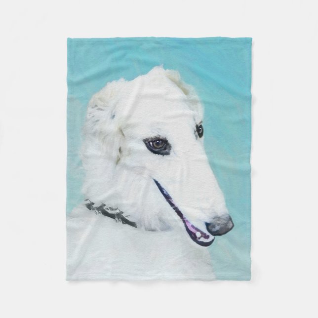 Borzoi (White) Painting - Cute Original Dog Art Fleece Blanket (Front)