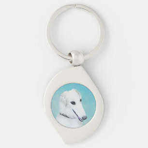 Borzoi (White) Painting - Cute Original Dog Art Key Ring
