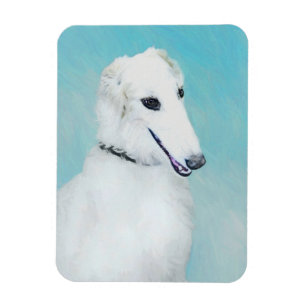 Borzoi (White) Painting - Cute Original Dog Art Magnet