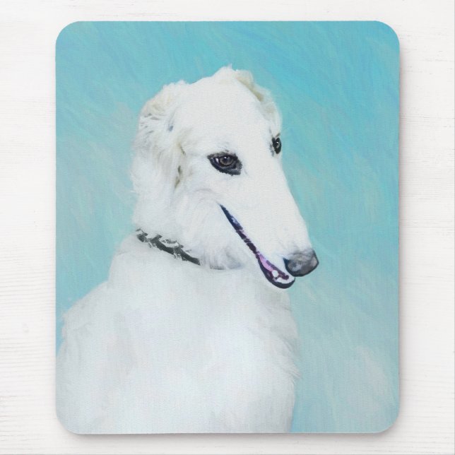 Borzoi (White) Painting - Cute Original Dog Art Mouse Pad (Front)