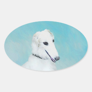 Borzoi (White) Painting - Cute Original Dog Art Oval Sticker