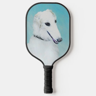 Borzoi (White) Painting - Cute Original Dog Art Pickleball Paddle