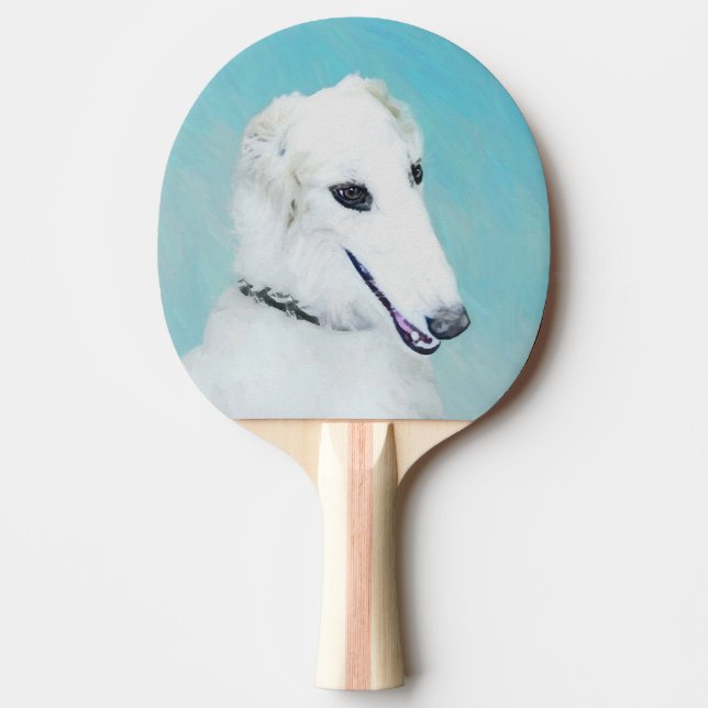 Borzoi (White) Painting - Cute Original Dog Art Ping Pong Paddle (Front)