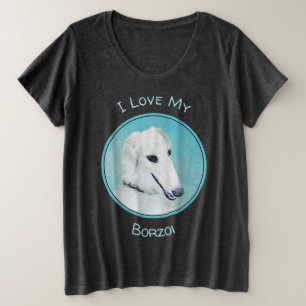 Borzoi (White) Painting - Cute Original Dog Art Plus Size T-Shirt