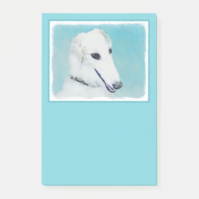 Borzoi (White) Painting - Cute Original Dog Art Post-it Notes (Front)