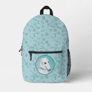Borzoi (White) Painting - Cute Original Dog Art Printed Backpack