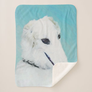 Borzoi (White) Painting - Cute Original Dog Art Sherpa Blanket