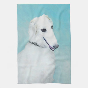 Borzoi (White) Painting - Cute Original Dog Art Tea Towel