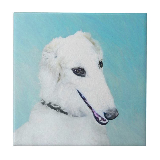 Borzoi (White) Painting - Cute Original Dog Art Tile (Front)