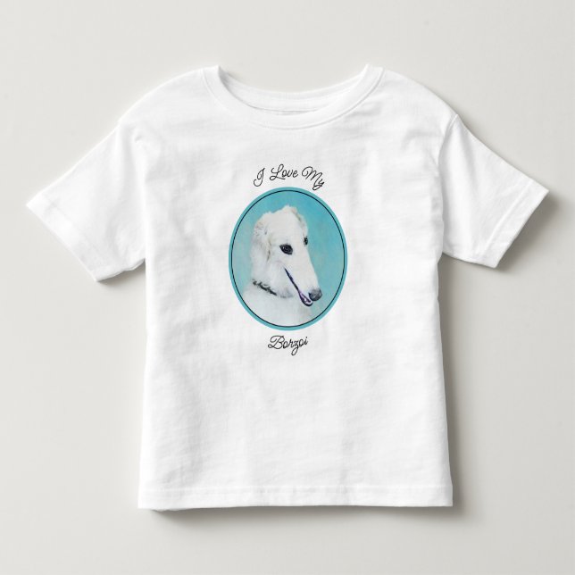 Borzoi (White) Painting - Cute Original Dog Art Toddler T-Shirt (Front)