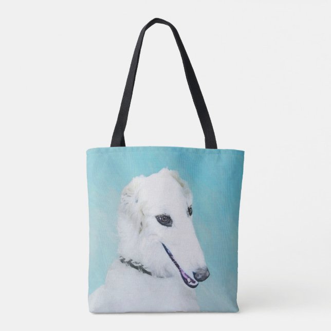 Borzoi (White) Painting - Cute Original Dog Art Tote Bag (Back)