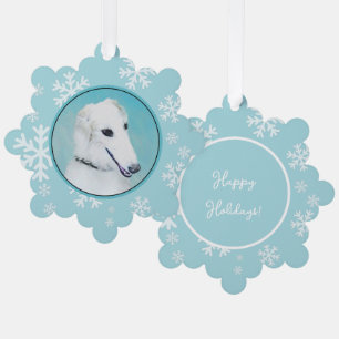 Borzoi (White) Painting - Cute Original Dog Art Tree Decoration Card