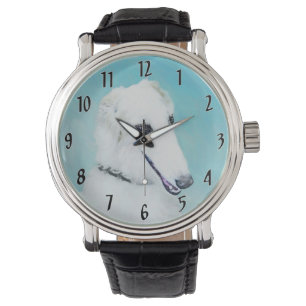 Borzoi (White) Painting - Cute Original Dog Art Watch