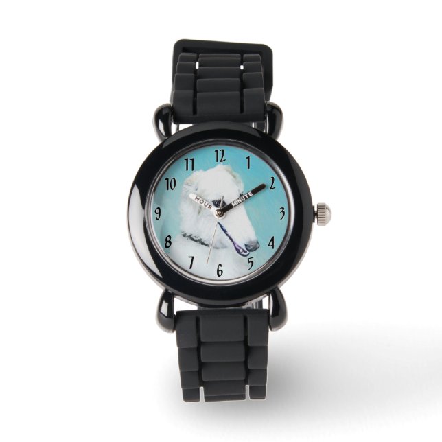 Borzoi (White) Painting - Cute Original Dog Art Watch (Front)