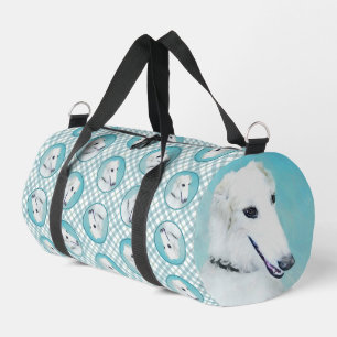 Borzoi White Painting Russian Wolfhound Dog Art Duffle Bag
