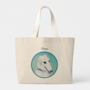 Borzoi White Painting Russian Wolfhound Dog Art Large Tote Bag