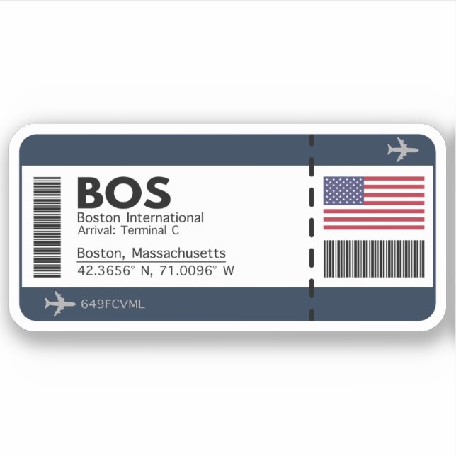 BOS Boston Airport Boarding Pass Sticker - USA  (Front)