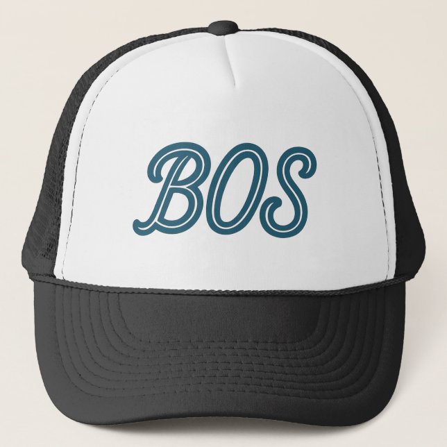 BOS Boston Airport Code – Retro Travel & Aviation  Trucker Hat (Front)