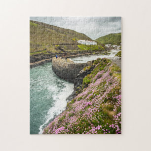 Boscastle Harbour entrance protective sea wall Jigsaw Puzzle