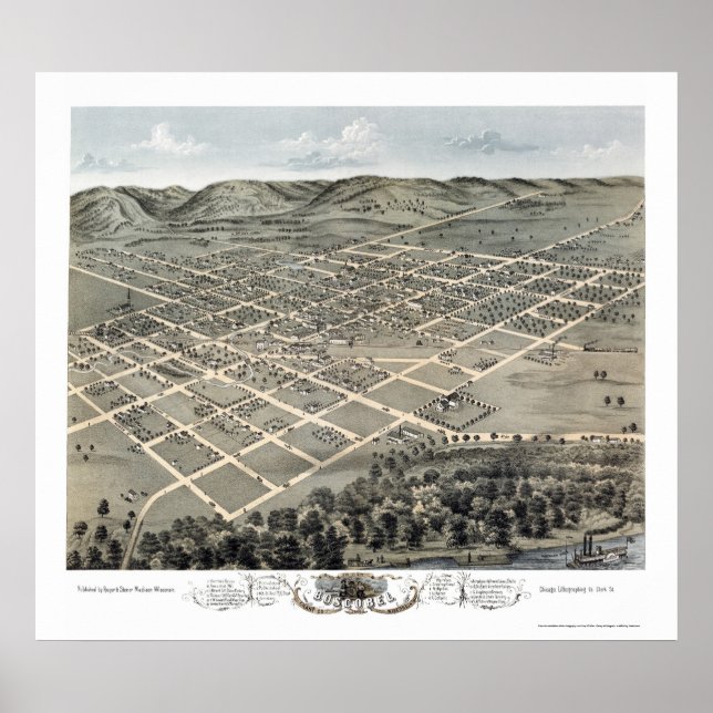Boscobel, WI Panoramic Map - 1869 Poster (Front)