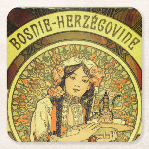 Bosnia and Herzegovina by Alphonse Mucha 1900 Square Paper Coaster