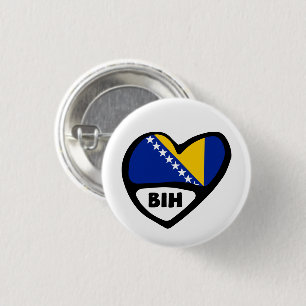 Bosnia and Herzegovina Country Code Flag Heart BIH 3 Cm Round Badge