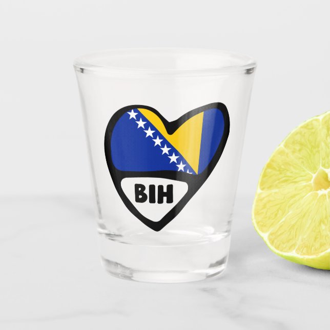 Bosnia and Herzegovina Country Code Flag Heart BIH Shot Glass (Front)