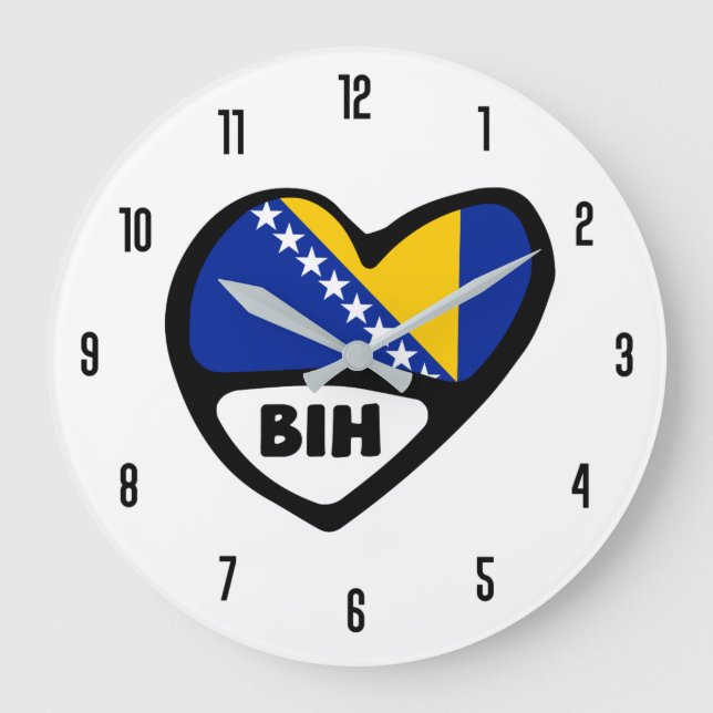 Bosnia and Herzegovina Country Code Flag Heart Large Clock (Front)