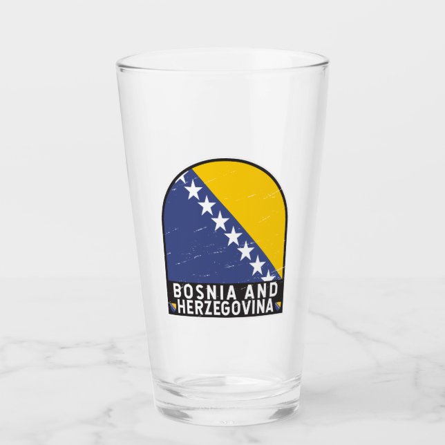 Bosnia and Herzegovina Flag Emblem Distressed Glass (Front)