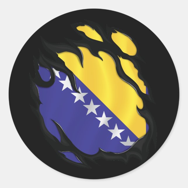 Bosnia And Herzegovina Ripped Flag Classic Round Sticker (Front)