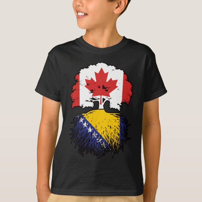 Bosnia Bosnian Canadian Canada Tree Roots Flag T-Shirt (Front)