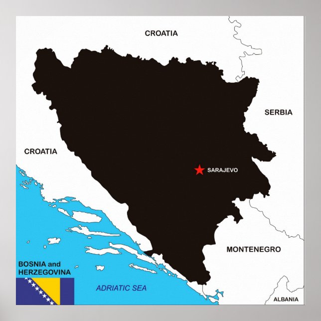 Bosnia Herzegovina country political map flag Poster (Front)