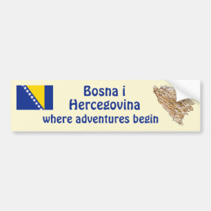 Bosnia Herzegovina Flag + Map Bumper Sticker