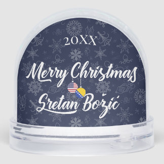 Bosnian American Bilingual Merry Christmas Snowglobe