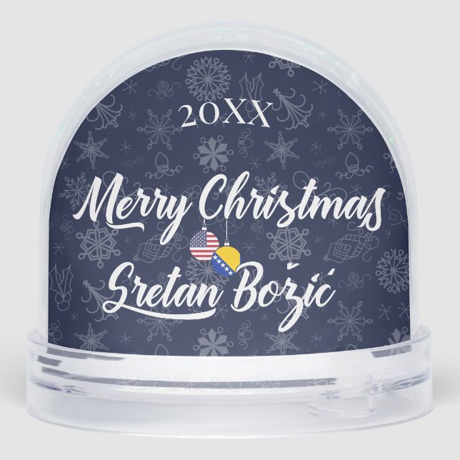 Bosnian American Bilingual Merry Christmas Snowglobe (Back)