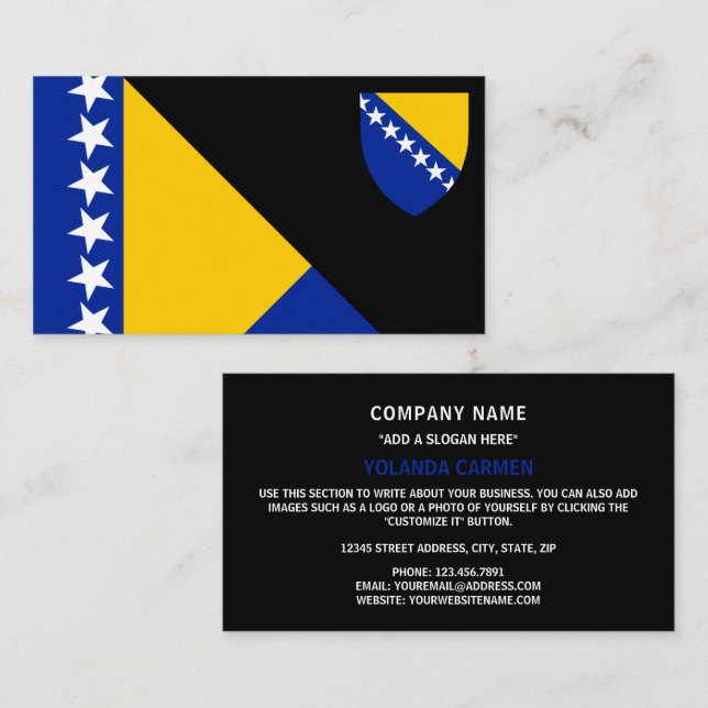 Bosnian Flag & Coat of Arms Bosnia and Herzegovina Business Card (Front/Back)